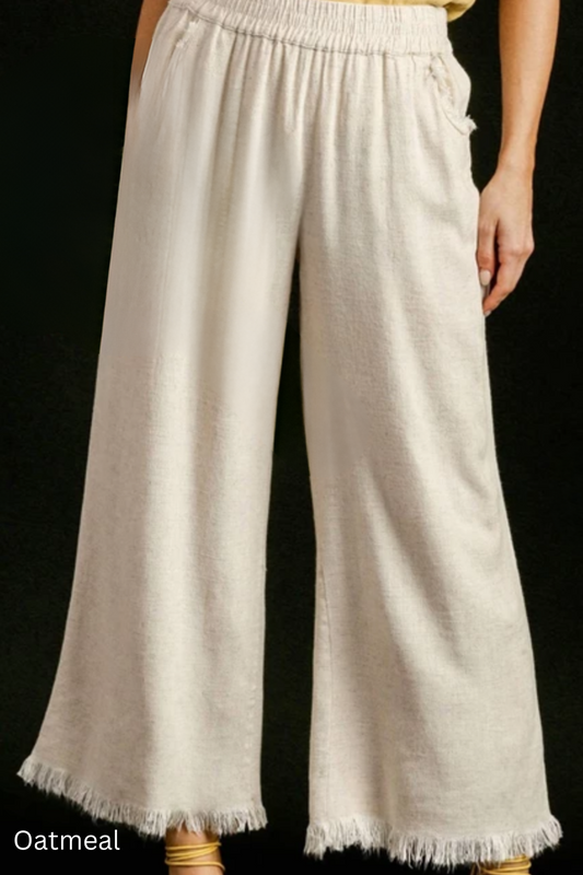 Linen Wide Leg Pants -Oatmeal