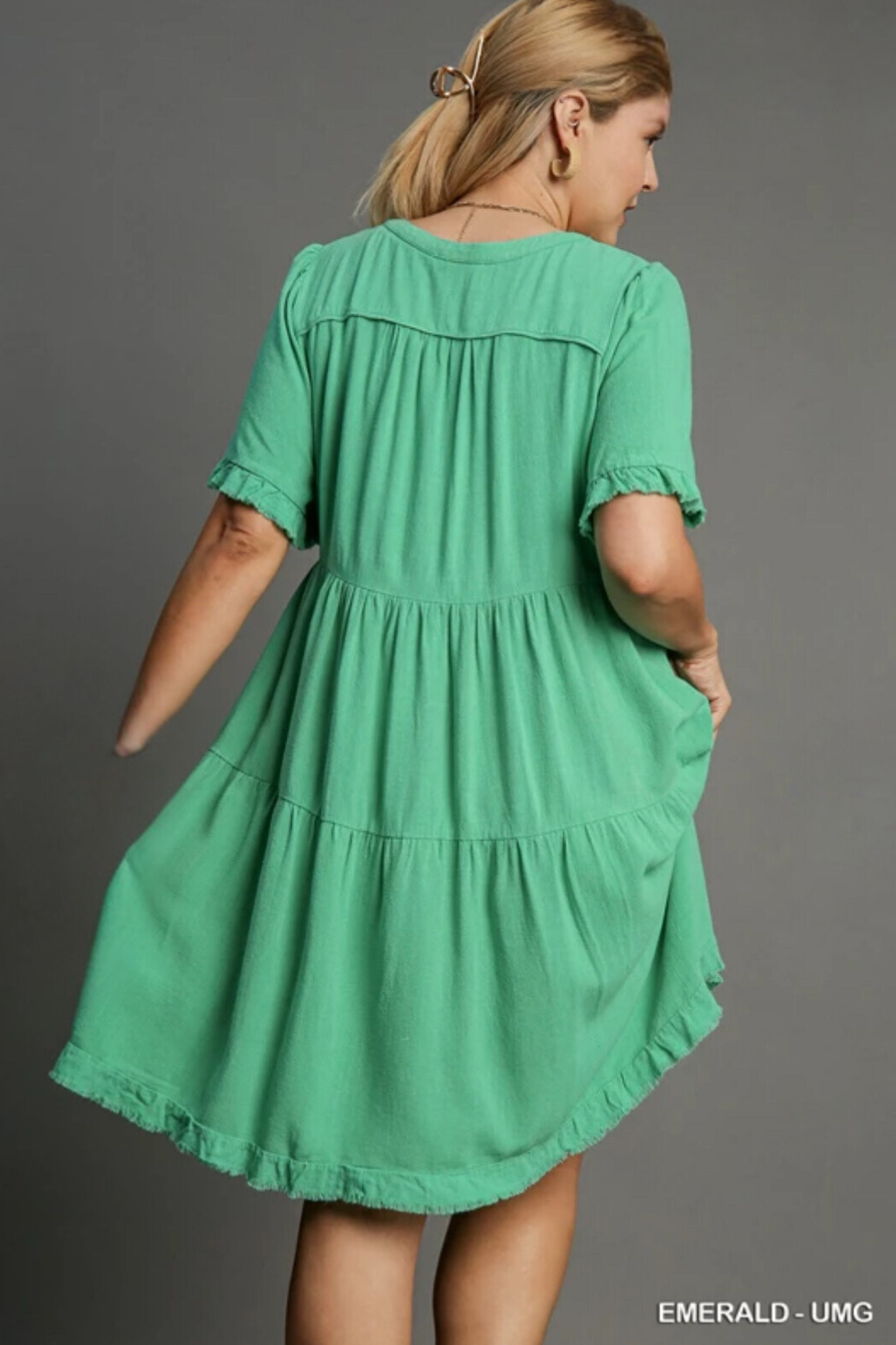 Linen Tiered Frey Detailed Dress