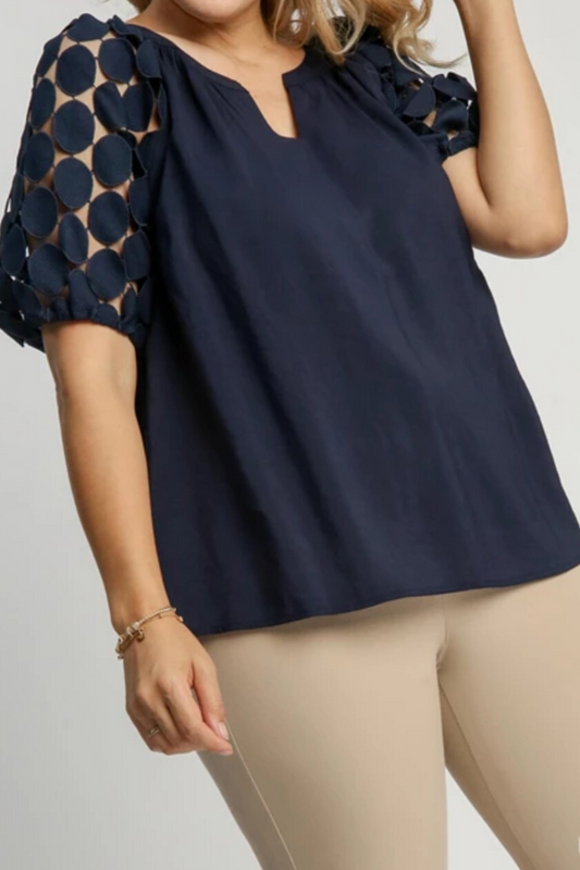 Bubble Sleeve Split Neck Top