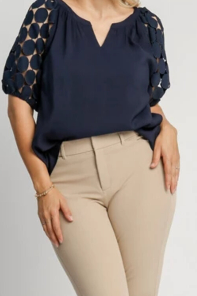 Bubble Sleeve Split Neck Top