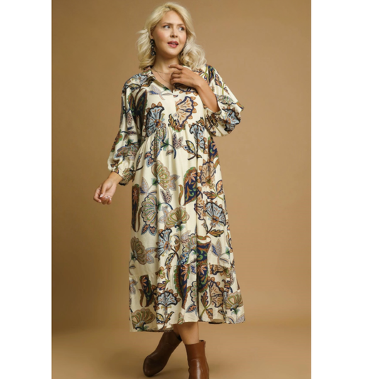 UMGEE Boho Paisley Tiered Midi Dress
