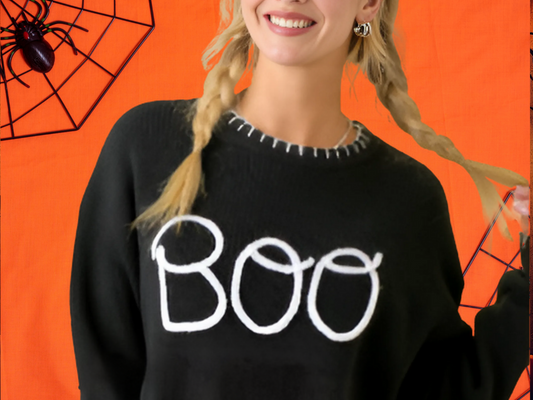 Halloween Boo Sweater With 3d Braided Writing