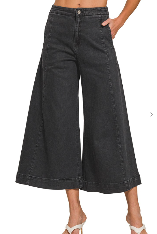High Rise Cropped Gaucho Denim