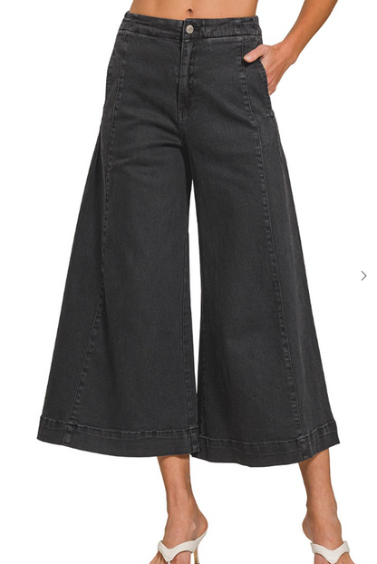 High Rise Cropped Gaucho Denim