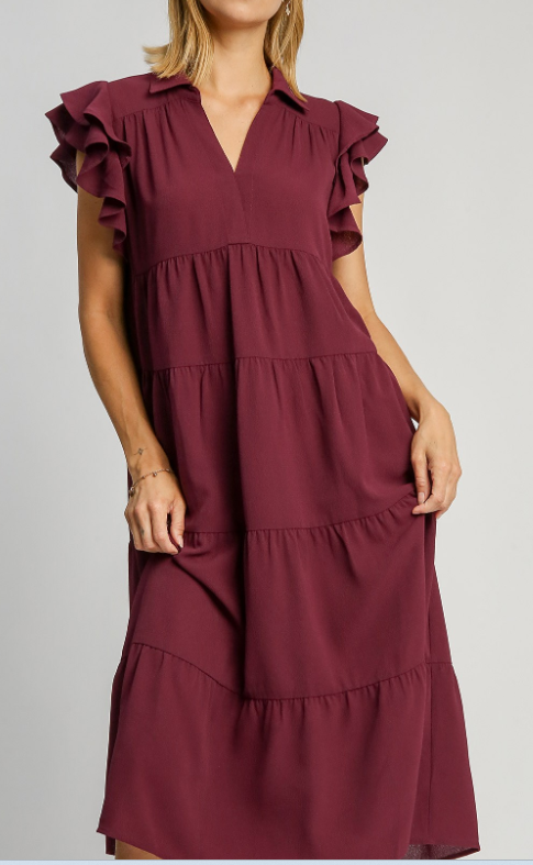 Solid Collared Midi Dress