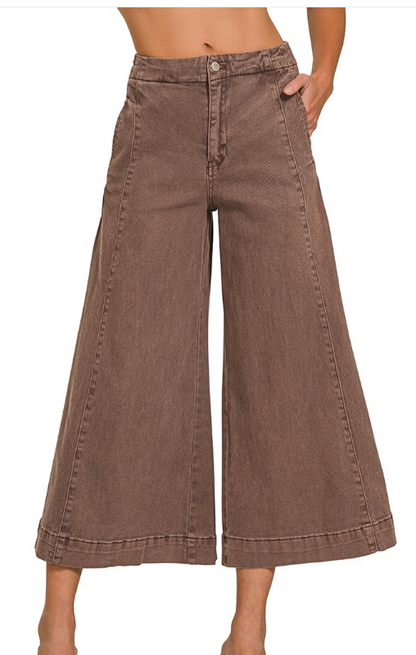 High Rise Cropped Gaucho Denim