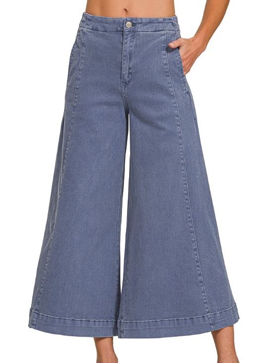 High Rise Cropped Gaucho Denim