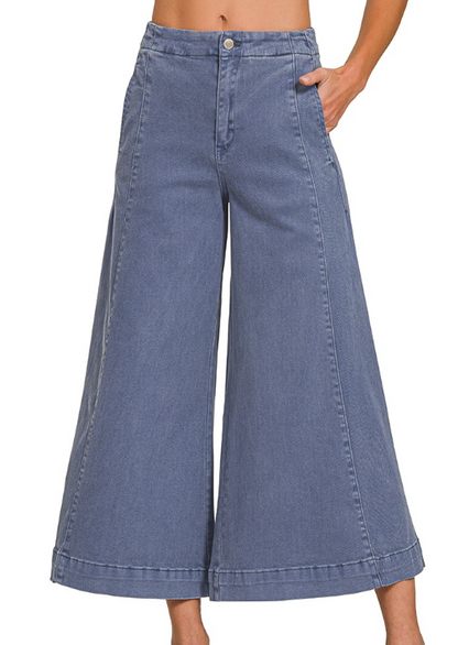High Rise Cropped Gaucho Denim